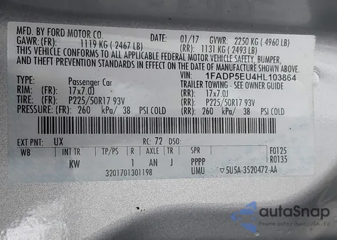 2017 Ford C-Max Energi Se from USA, damaged, VIN 1FADP5EU4HL103864